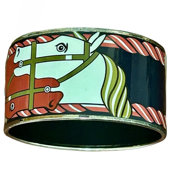 Hermès Enamel Bangle Bracelet – Equestrian Horse Motif - Picture 1 of 5
